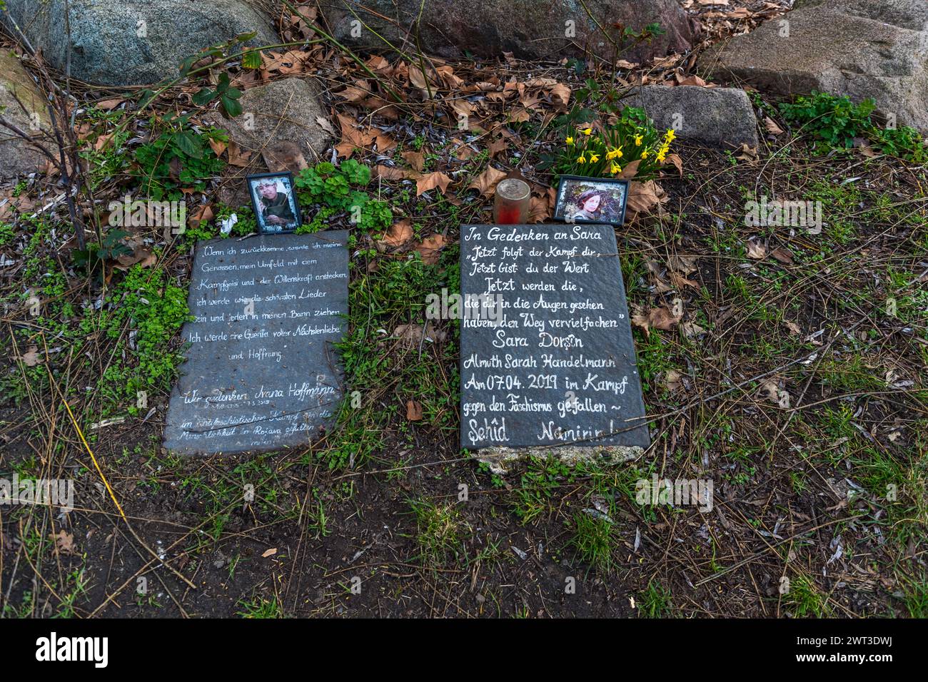 Memorial stones to two Kreuzberg residents who died as guerrillas in West Kurdistan. Kreuzberg, Berlin, Germany Stock Photo