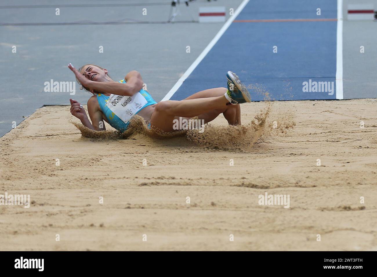Mariya Ovchinnikova, of Kazakistan, during the final stages of athletics, for the 2019 Universiade, in the specialty of Triple Jump, at San Paolo stad Stock Photo
