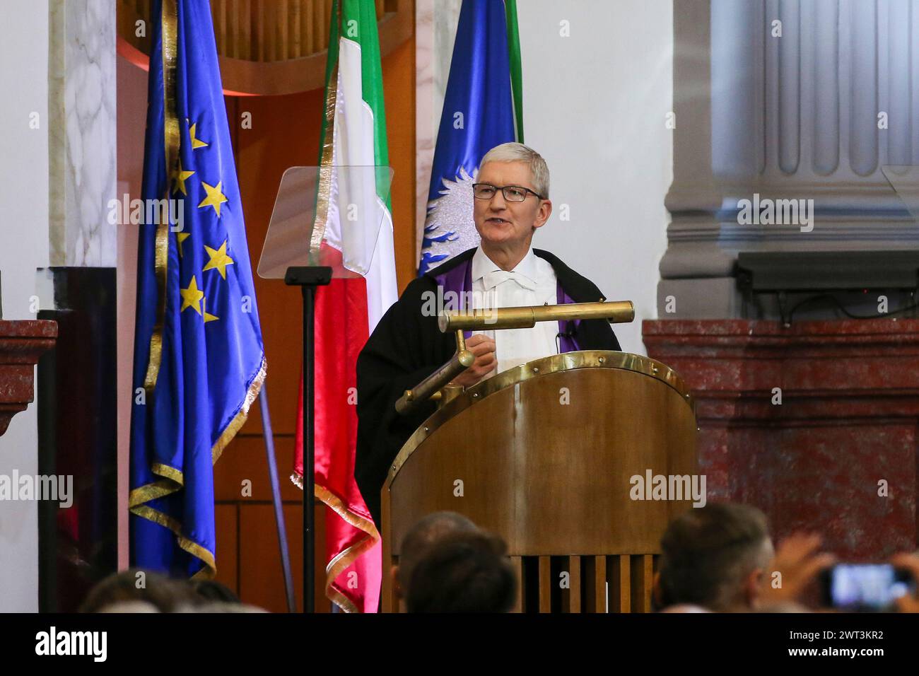 The CEO of Apple, Tim Cook, during the ceremony of the awarding of the honorary degree by the Federico II University of Naples. Stock Photo