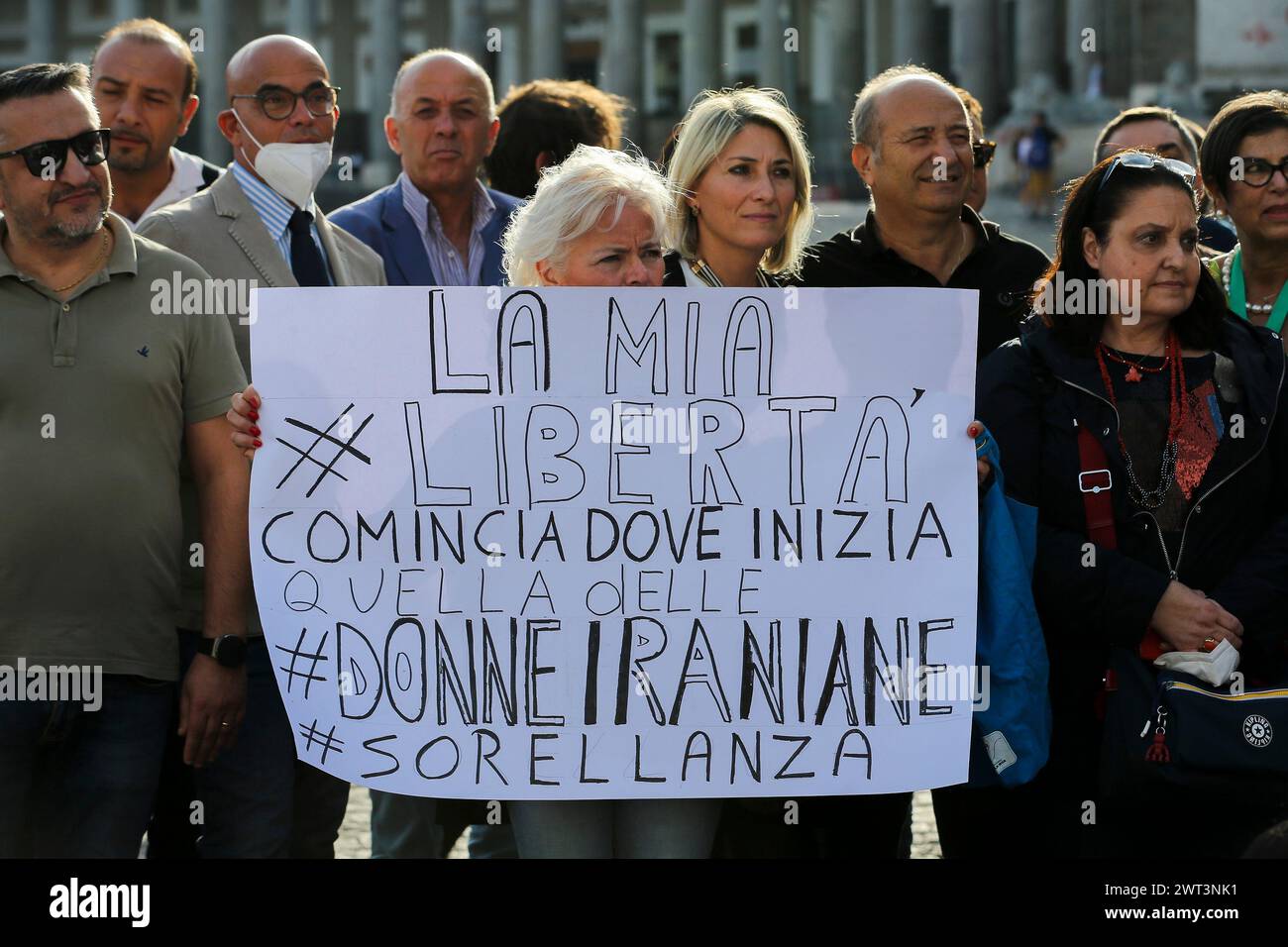 People with a placard, during the demonstration in Naples for the ...