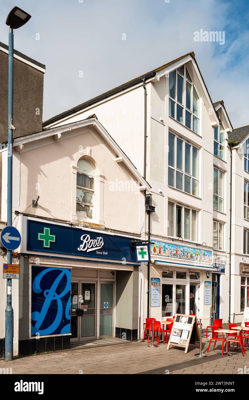 Rear entrance that is not in use of Boots pharmacy in Teignmouth, Devon, UK. Stock Photo