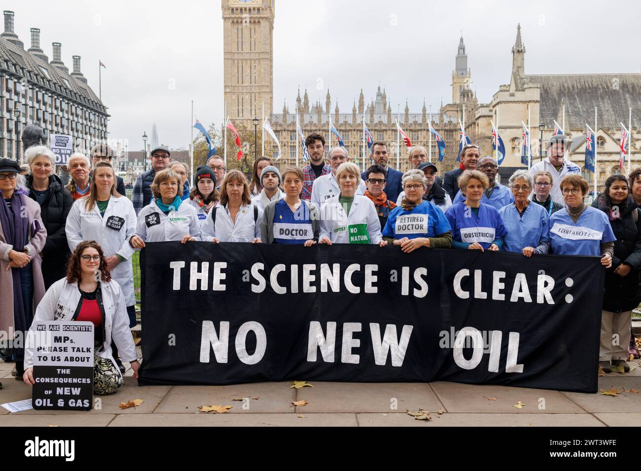 21st Nov 2023. Parliament Sq. London, UK. Scientists and health workers lobby their MPs for action on the climate emergency. Stock Photo