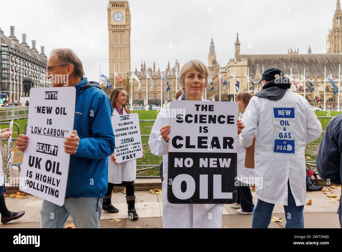 21st Nov 2023. Parliament Sq. London, UK. Scientists and health workers lobby their MPs for action on the climate emergency. Stock Photo