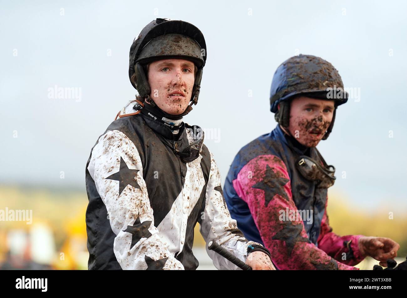 Ben Harvey covered in mud following the Martin Pipe Conditional Jockeys' Handicap Hurdle on day four of the 2024 Cheltenham Festival at Cheltenham Racecourse. Picture date: Friday March 15, 2024. Stock Photo
