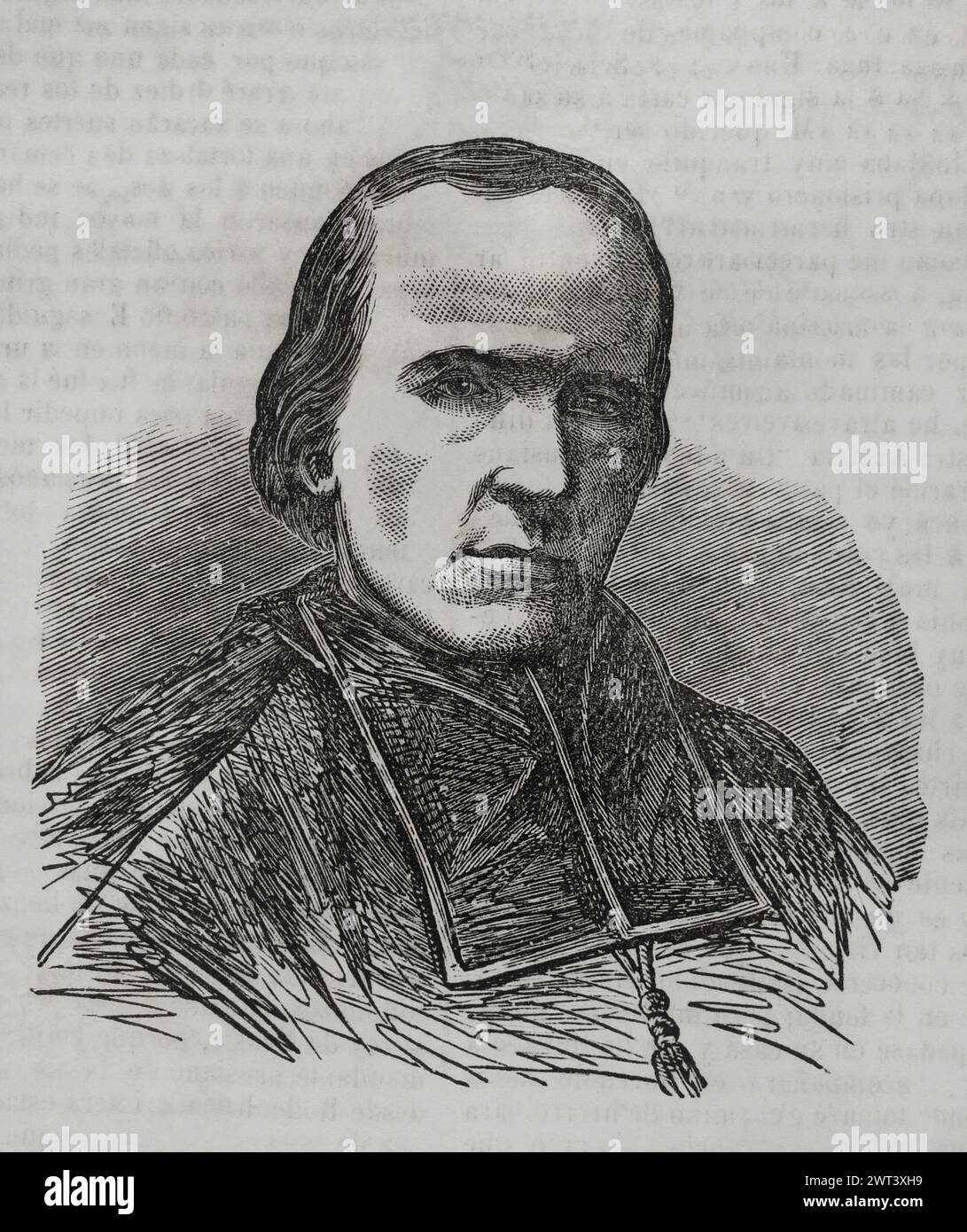 Georges Darboy (1813-1871). Catholic priest, bishop of Nancy, archbishop of Paris and ecclesiastical writer. During the Paris Commune he was arrested and executed on 24 May 1871 by the revolutionaries. Portrait. Engraving. 'Historia de la Guerra de Francia y Prusia' (History of the War between France and Prussia). Volume II. Published in Barcelona, 1871. Stock Photo