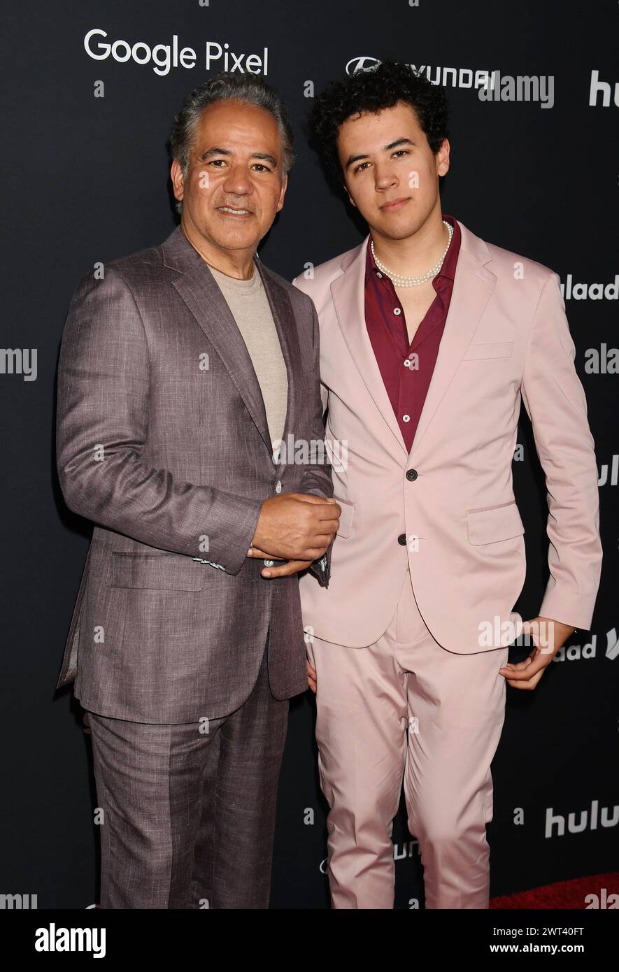 BEVERLY HILLS, CALIFORNIA - MARCH 14: (L-R) John Ortiz and Clemente Ortiz attend the 35th Annual GLAAD Media Awards at The Beverly Hilton Hotel on Mar Stock Photo