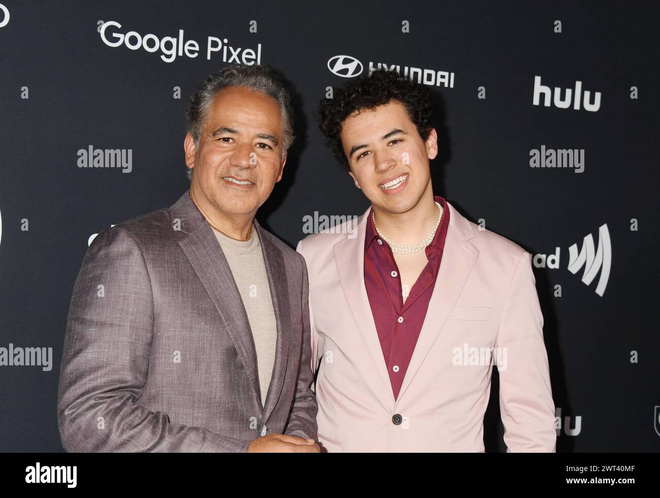 BEVERLY HILLS, CALIFORNIA - MARCH 14: (L-R) John Ortiz and Clemente Ortiz attend the 35th Annual GLAAD Media Awards at The Beverly Hilton Hotel on Mar Stock Photo