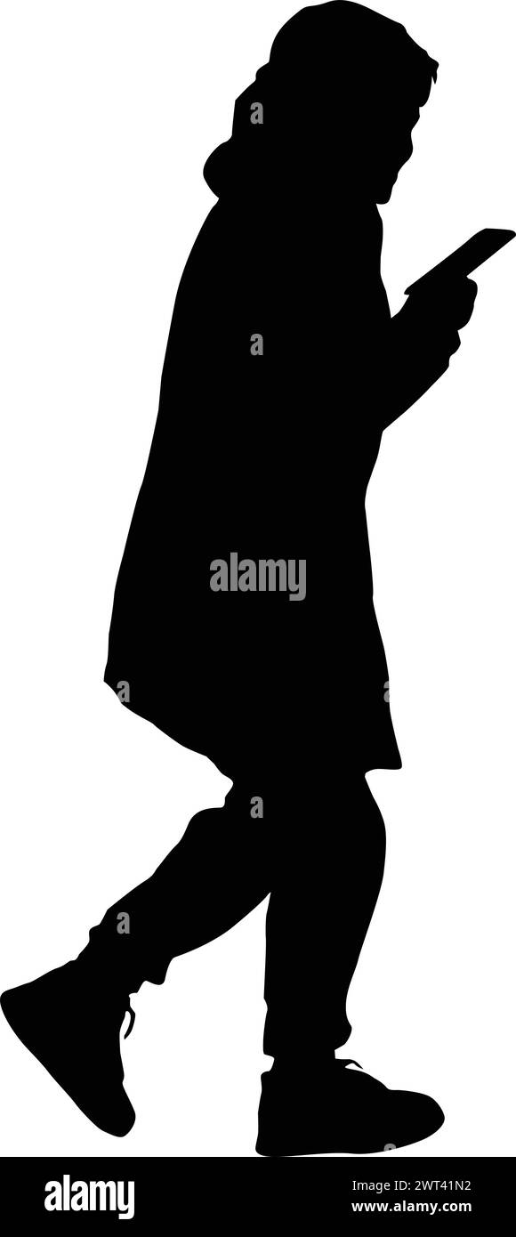 Silhouette on a white background of a woman on a walk Stock Vector ...