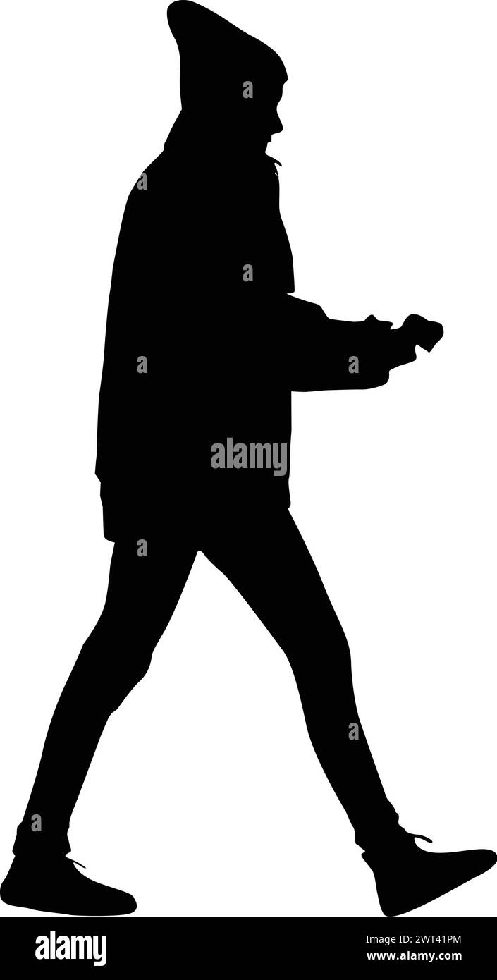 Silhouette on a white background of a woman on a walk Stock Vector ...