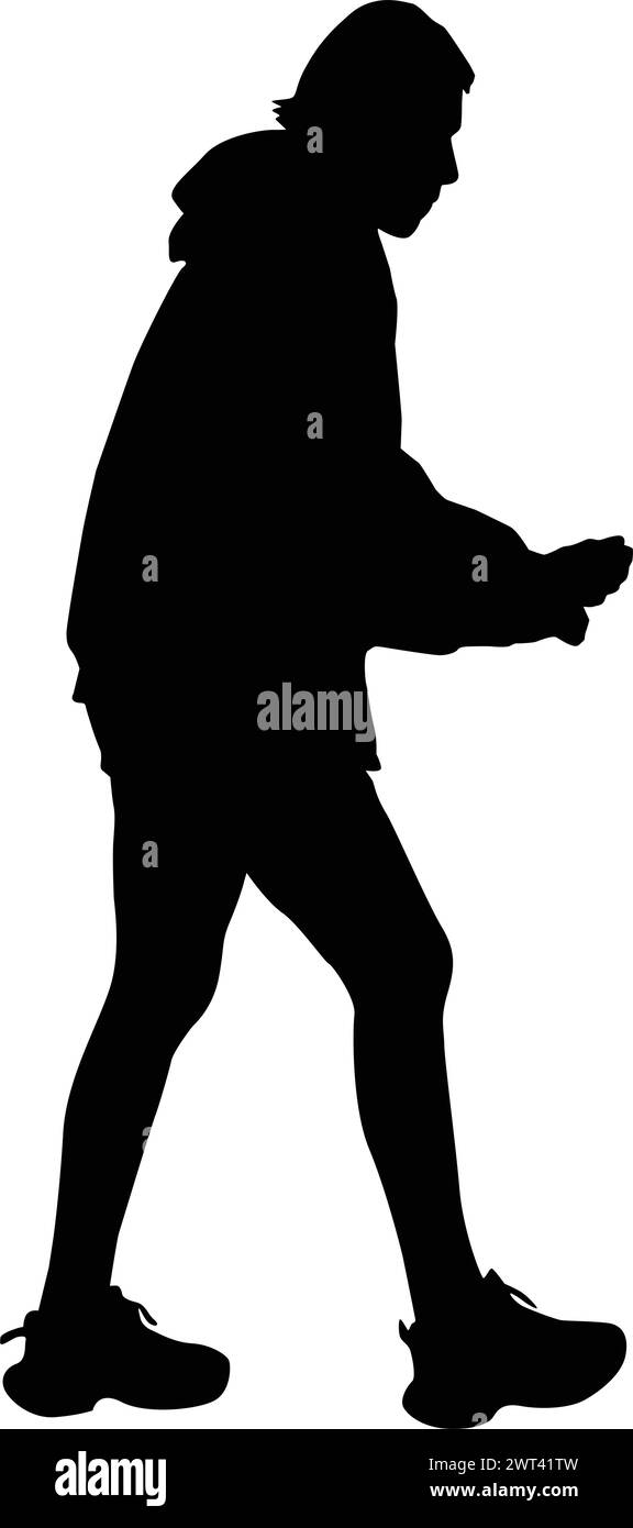 Silhouette on a white background of a woman on a walk Stock Vector ...