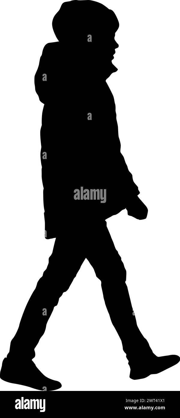 Silhouette on a white background of a woman on a walk Stock Vector ...