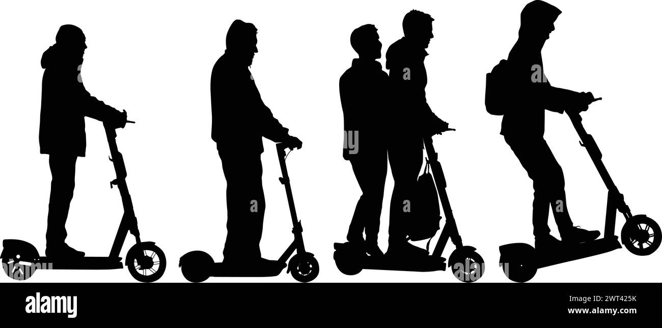 Set silhouette on a white background of a people on electric scooter ...