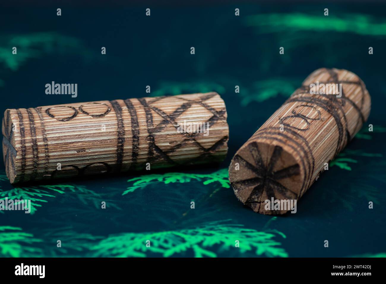 Musical traditional ethnical and tribal rhythmic idiophones made of wood with some grains or send inside, when shacked makes rhythmic sounds Stock Photo