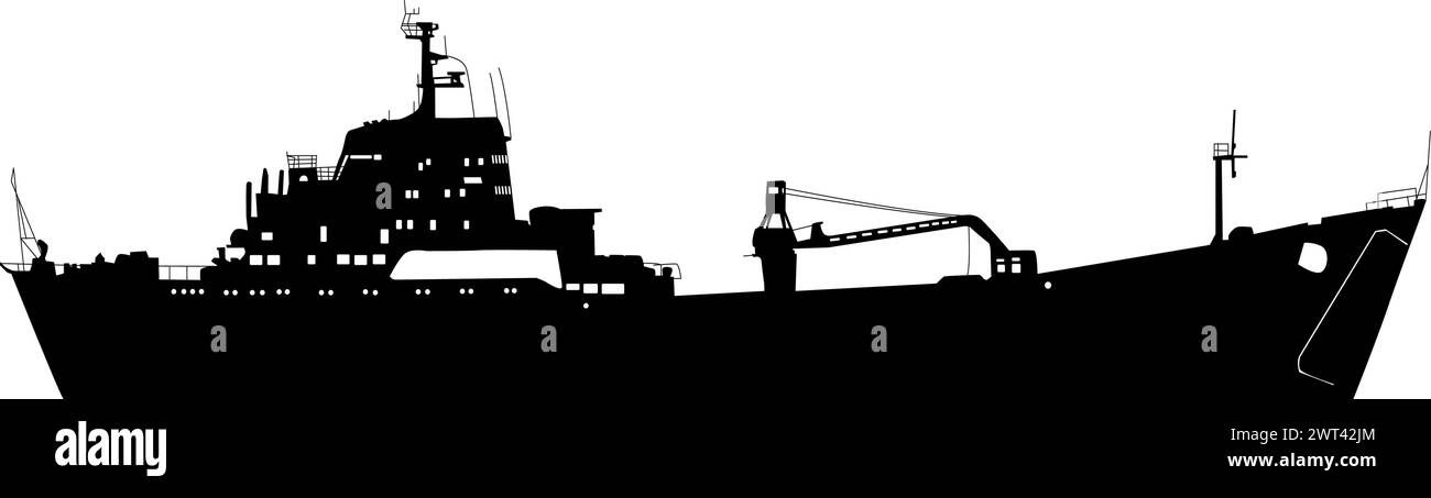 Silhouette on a white background of a ship military destroyer. Stock Vector