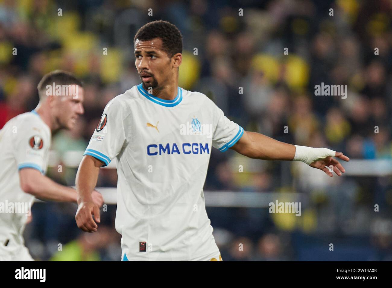 VILLARREAL, SPAIN - MARCH 14: Iliman Ndiaye Centre-Forward of Olympique Marseille looks on during to the UEFA Europa League 2023/24 round of 16 second leg match between Villarreal CF and Olympique Marseille at Estadio de la Ceramica on March 14, 2024 in Villarreal, Spain. (Photo By Jose Torres/Photo Players Images) Credit: Francisco Macia/Alamy Live News Stock Photo