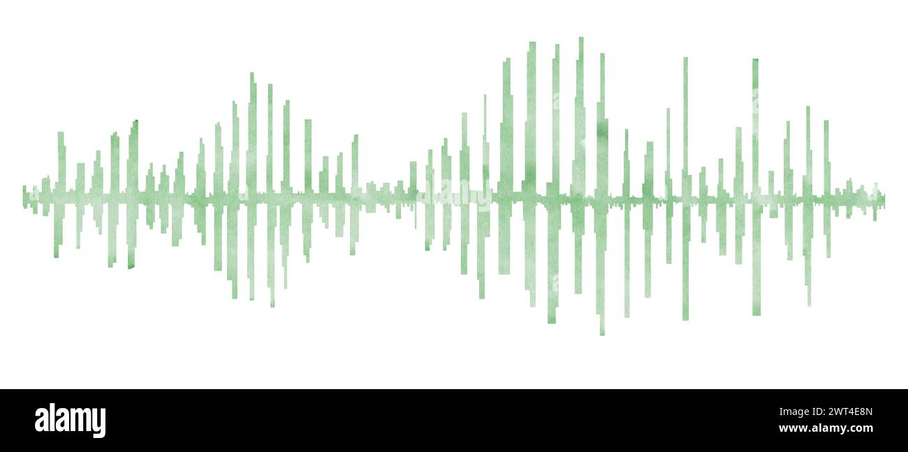 Sound equalizer waves. Seismogram for seismic measurement. Green signal and voice recording. Wave signal. Radio, audio. Pulse, vibration. Stock Photo