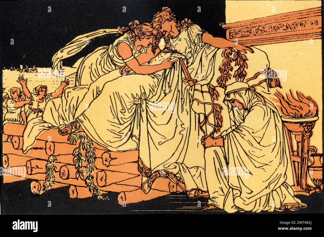 Vintage illustration Roman Mythology, Dido on the Funeral Pyre, Aeneid