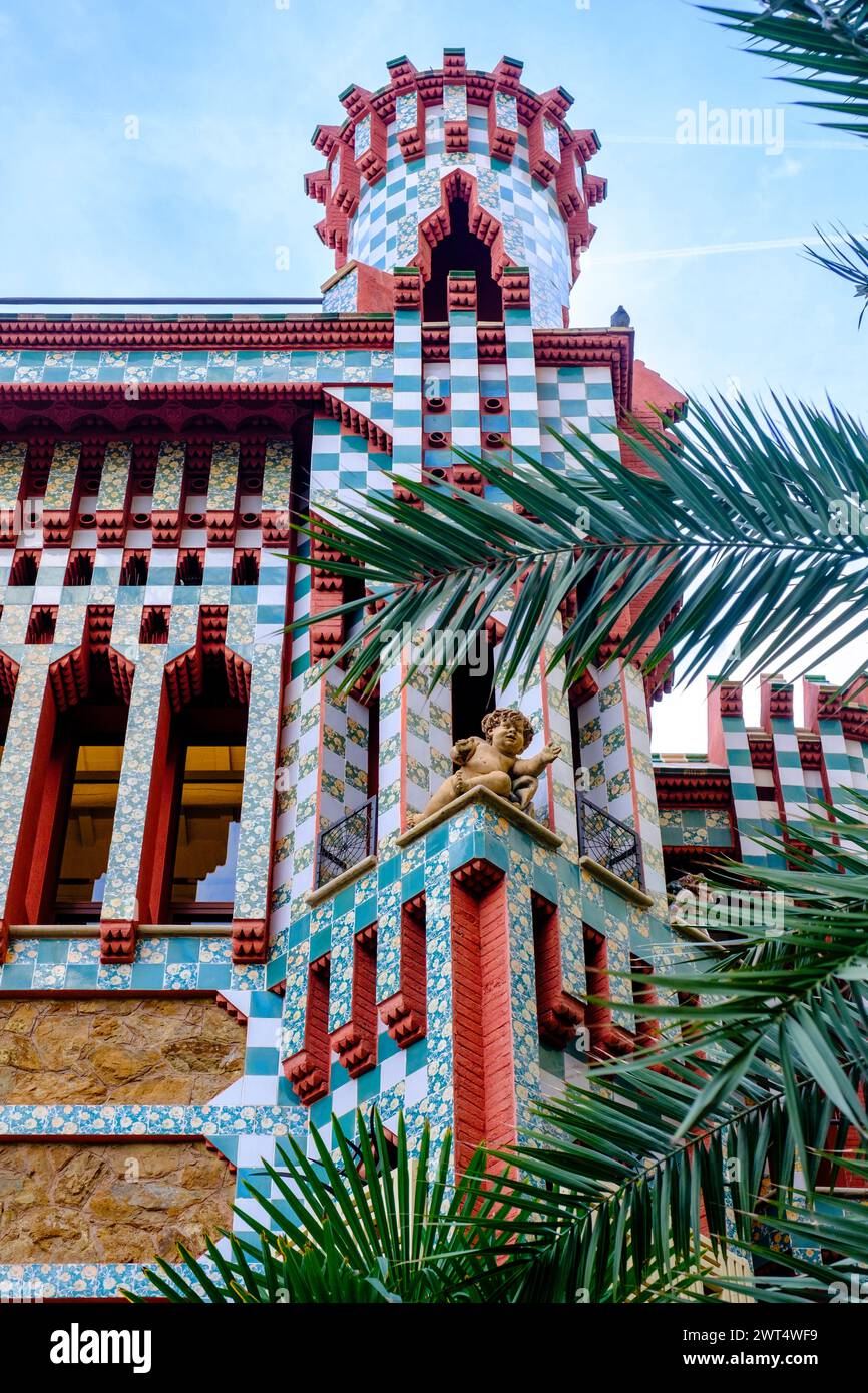Outside view, detail of Casa Vicens, modernist architecture building by ...