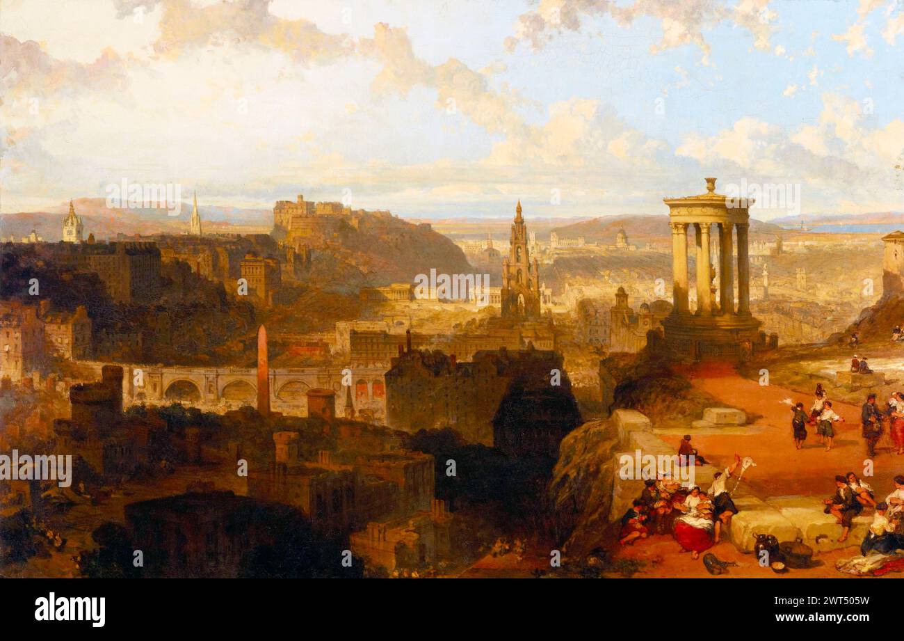 Edinburgh from the Calton Hill - David Roberts 1858 Stock Photo