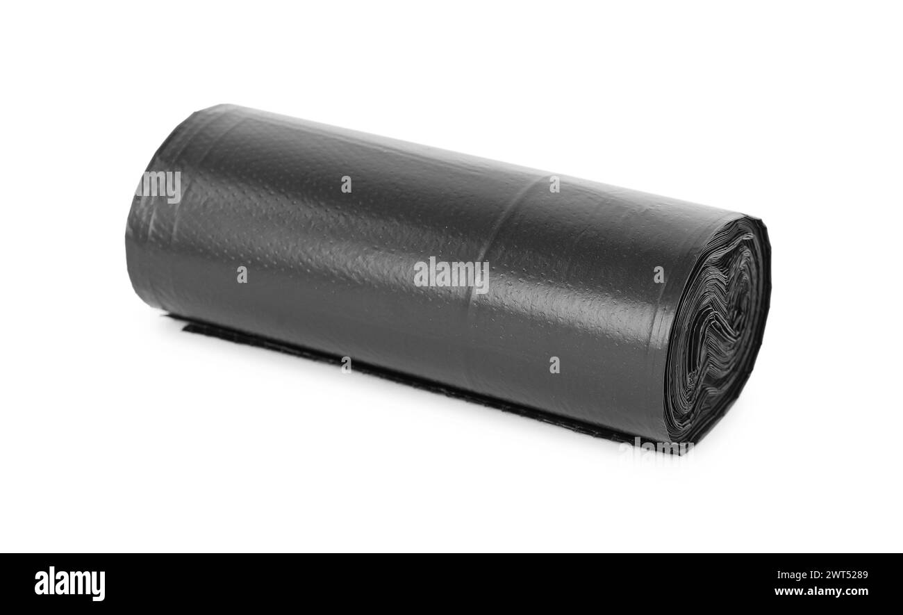 Roll of black garbage bags isolated on white Stock Photo - Alamy