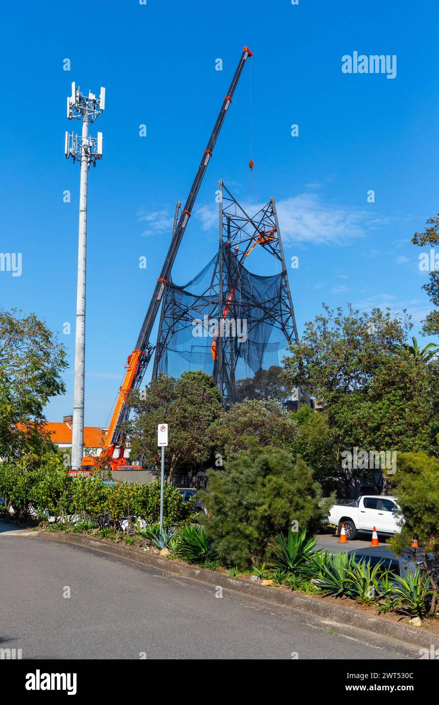 Waverley Communication Tower in Australia is being demolished. Constructed in 1945, it played a critical role in NASA's 1969 Apollo 11 moon landing. Stock Photo