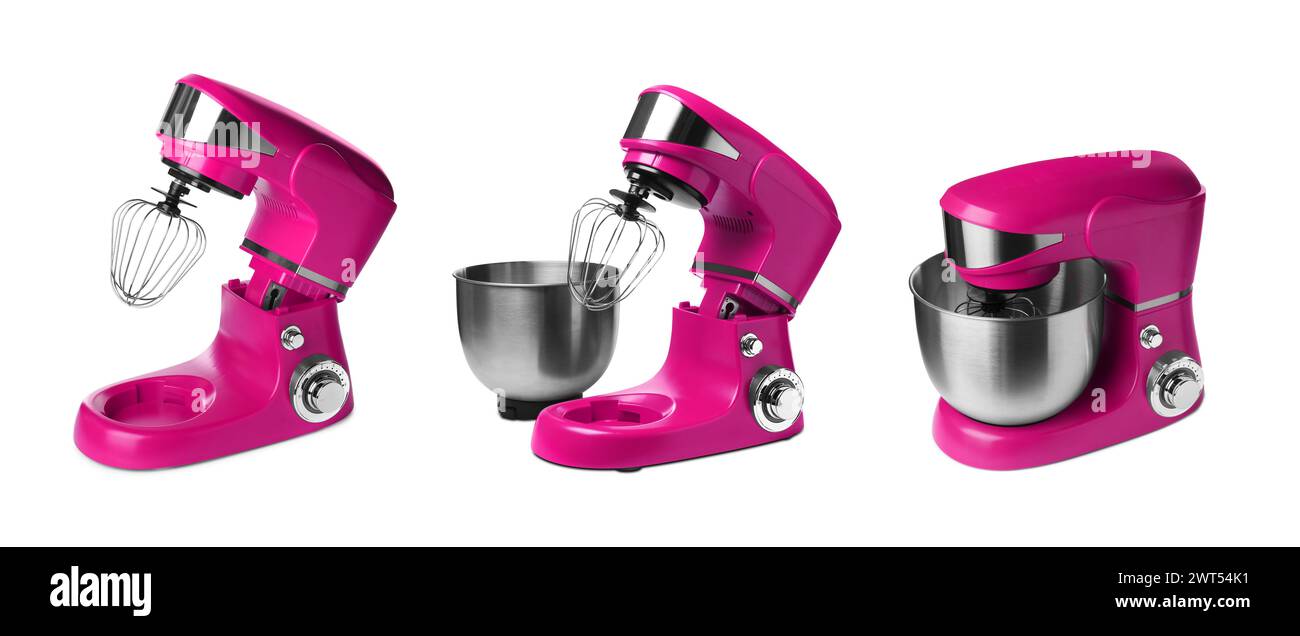 Pink stand mixers isolated on white, set Stock Photo Alamy