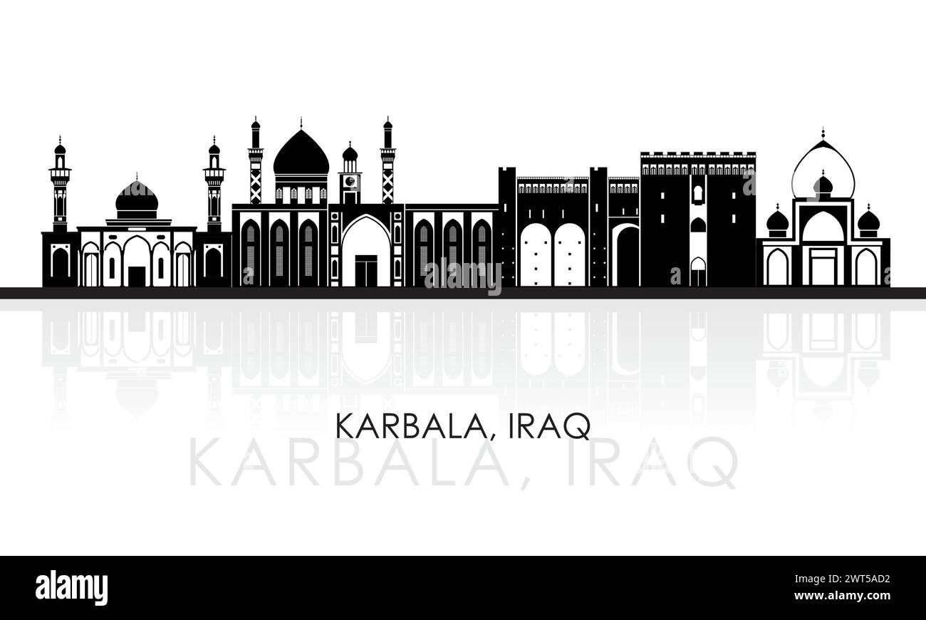 Silhouette Skyline panorama of city of Karbala, Iraq - vector illustration Stock Vector