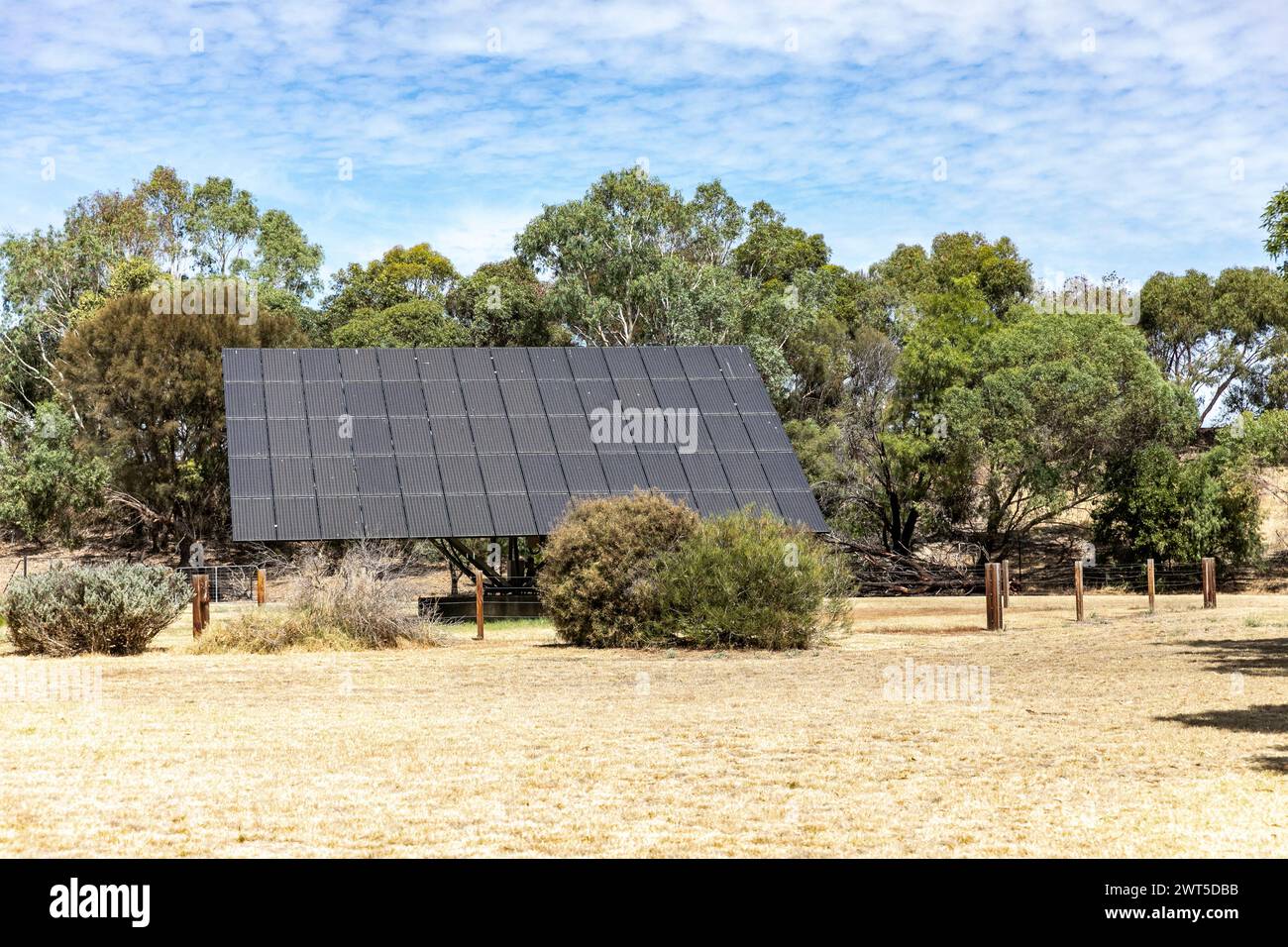 PV Solar panels, giant solar array on adjustable platform at Jacob's Creek vineyard winery in the Barossa valley, South Australia,2024 Stock Photo