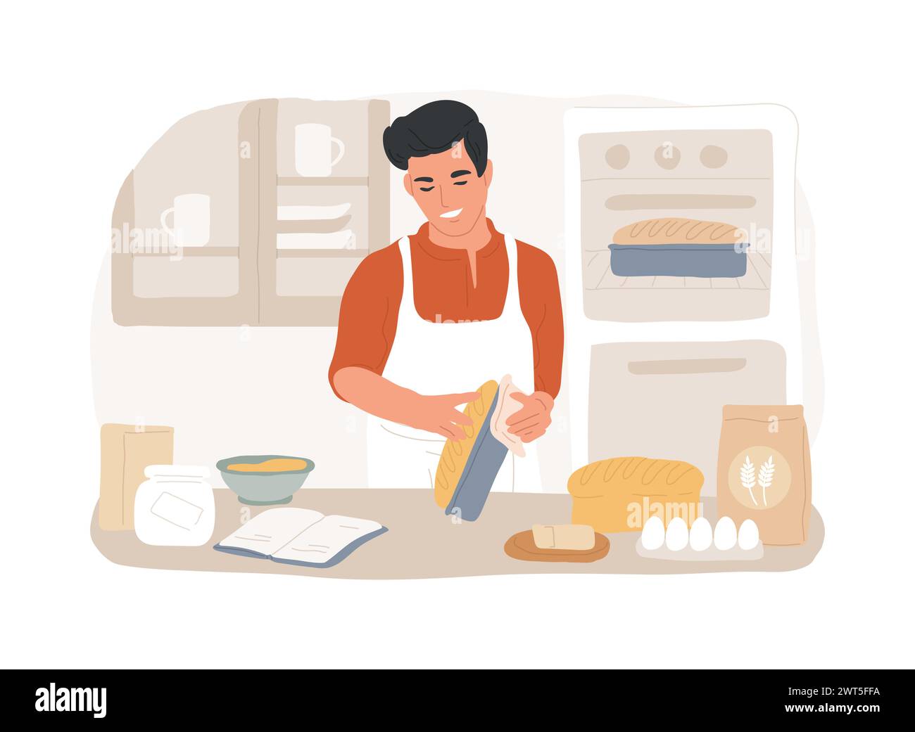 Baking bread isolated concept vector illustration. Quarantine cooking