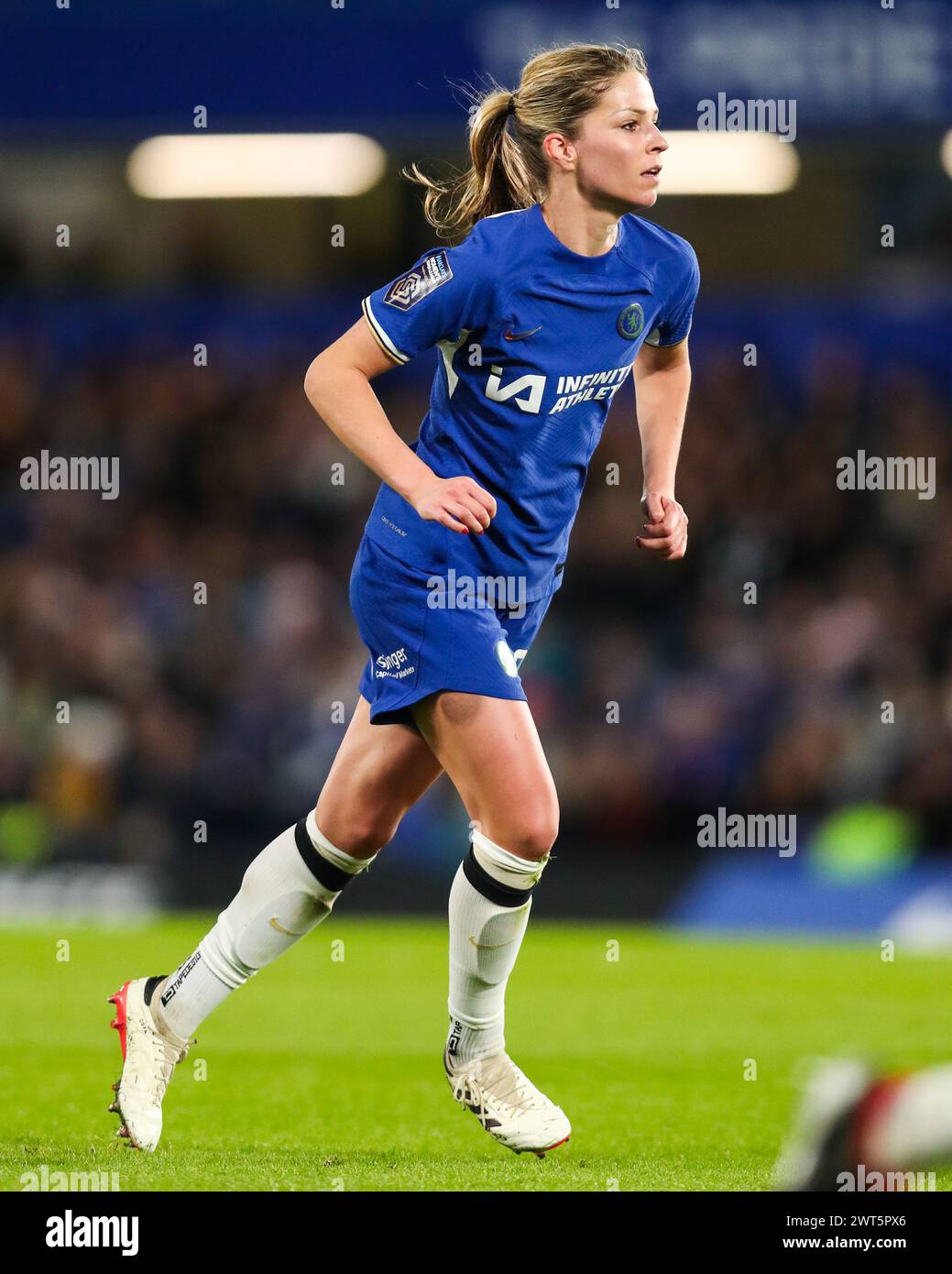 London, UK. 15th Mar, 2024. Chelsea's Melanie Leupolz in action against during the Chelsea FC Women v Arsenal Women FC Women's Super League match at Stamford Bridge, London, England, United Kingdom on 15 March 2024 Credit: Every Second Media/Alamy Live News Stock Photo