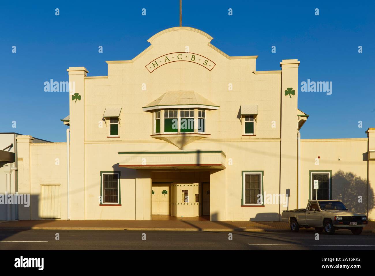 The HACBS Hall - Hibernian Australasian Catholic Benefit Society building (1932) on Hawthorne Street Roma Queensland Australia Stock Photo