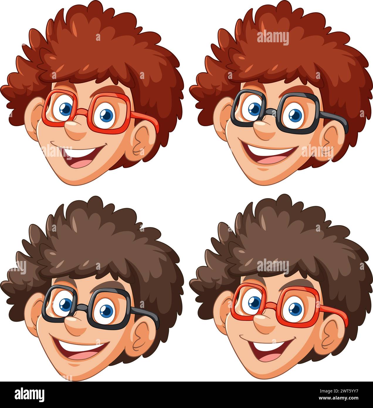 Four different expressions of a happy young boy Stock Vector Image ...