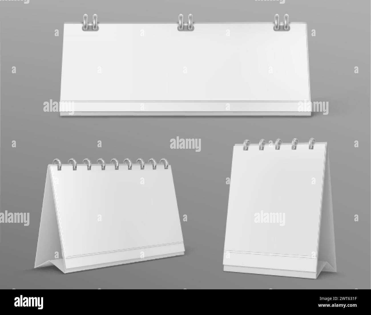 Mockup of desk calendar in realistic vector illustration set. Empty ...