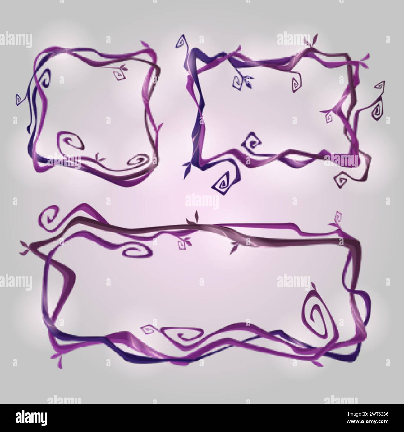 Spooky dry liana vines with glow and twisted branches in form of square ...