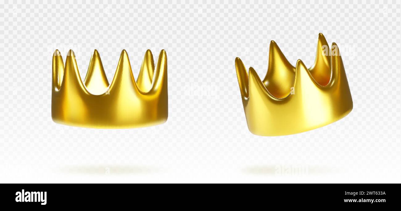 Golden crowns set isolated on transparent background. Vector realistic ...