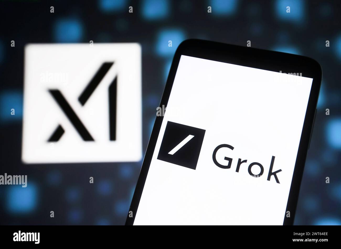 In this photo illustration, xAI Grok logo is seen on a smartphone