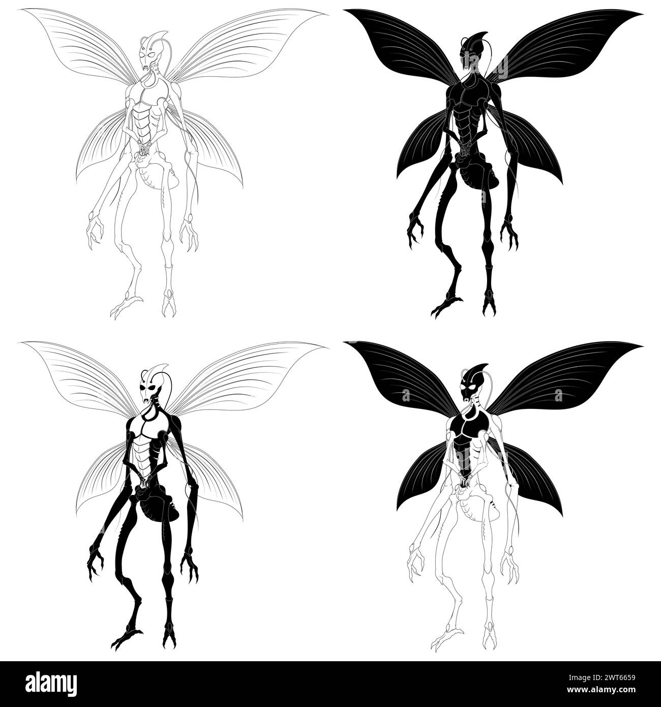 Mutant Alien Humanoid Insect Vector Design Stock Vector