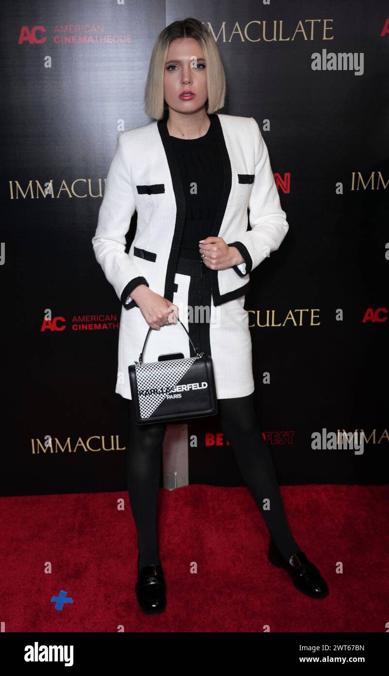 Skye Aurelia arrives at the premiere of "Immaculate" on Friday, March