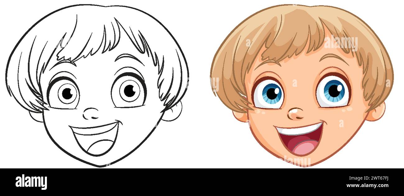 Vector illustration of a happy young boy's face Stock Vector Image ...