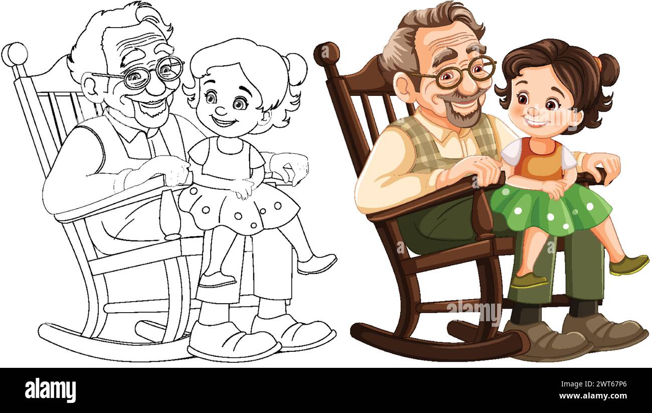 Colorful vector of a grandfather with his granddaughter Stock Vector ...