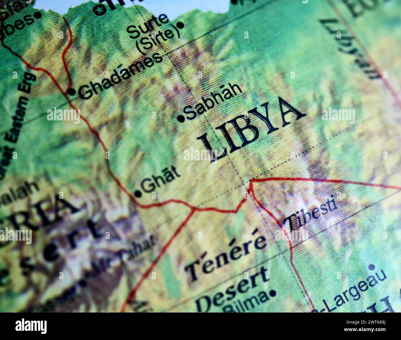 Libya closeup on a world globe. Note shallow depth of field Stock Photo