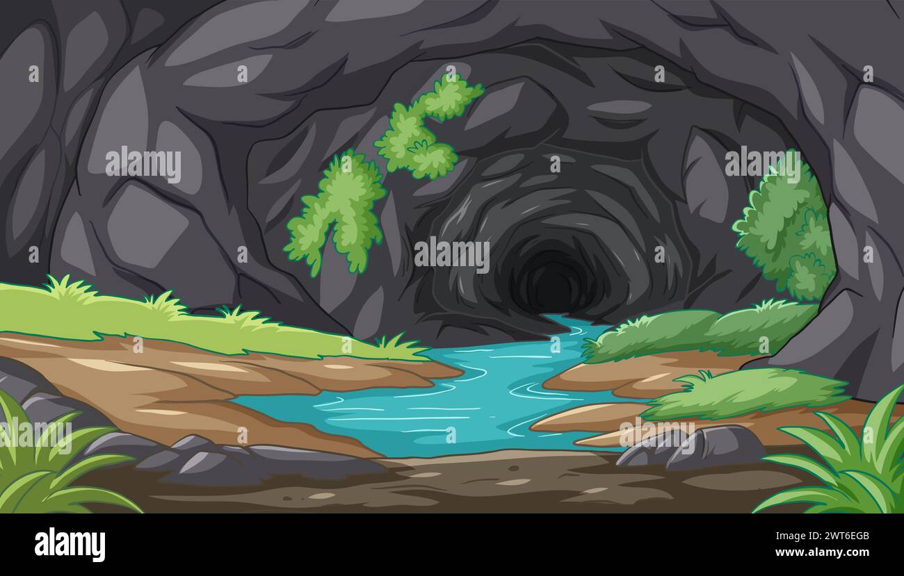 Vector illustration of a serene cave entrance Stock Vector