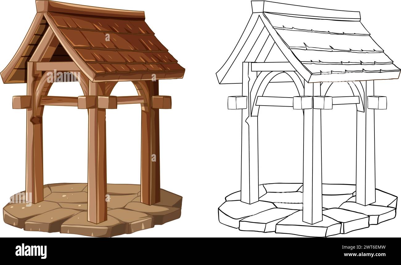Vector illustration of a wooden well in two styles Stock Vector Image ...