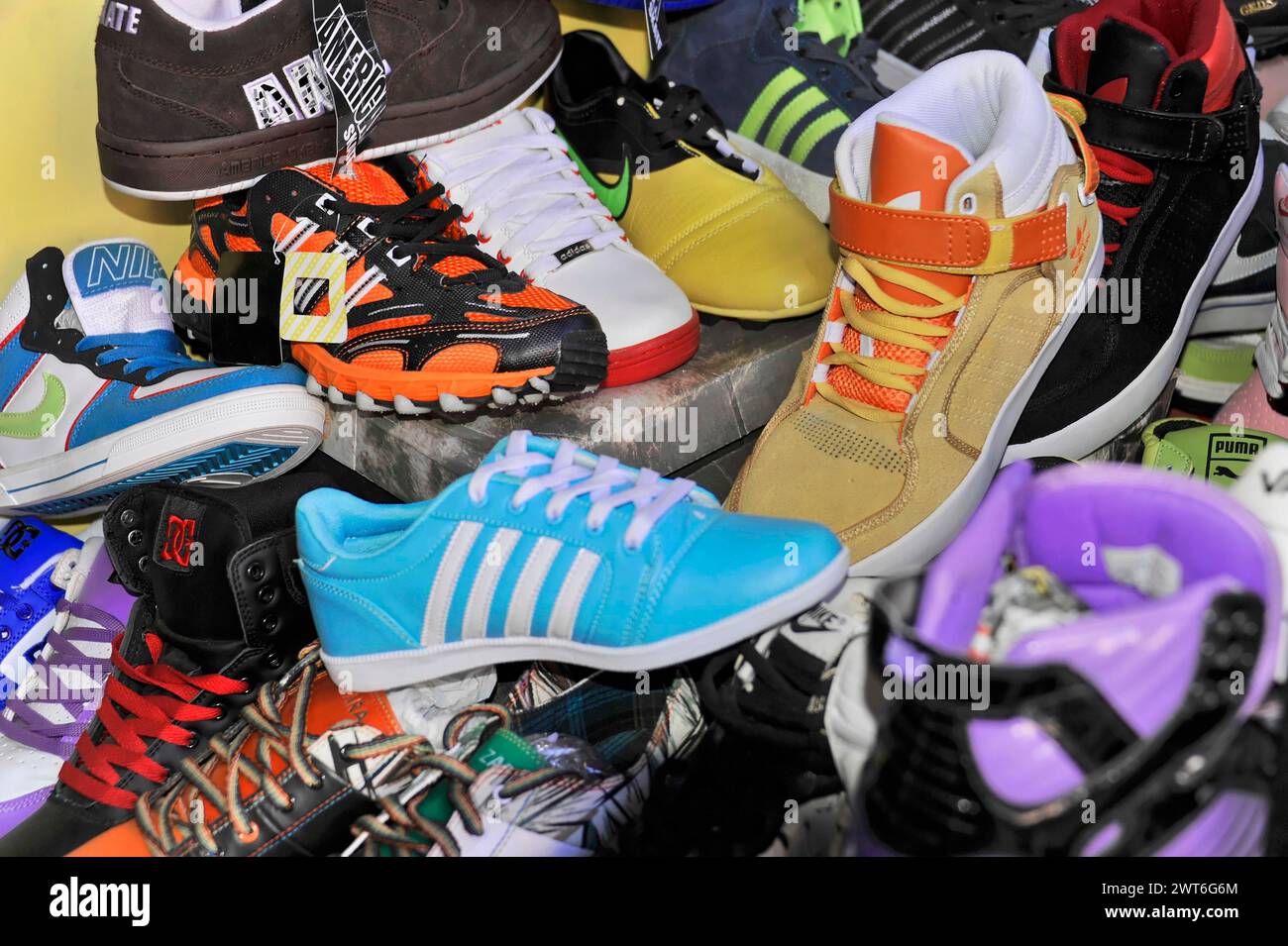 A colourful selection of different sports shoes from wellknown brands