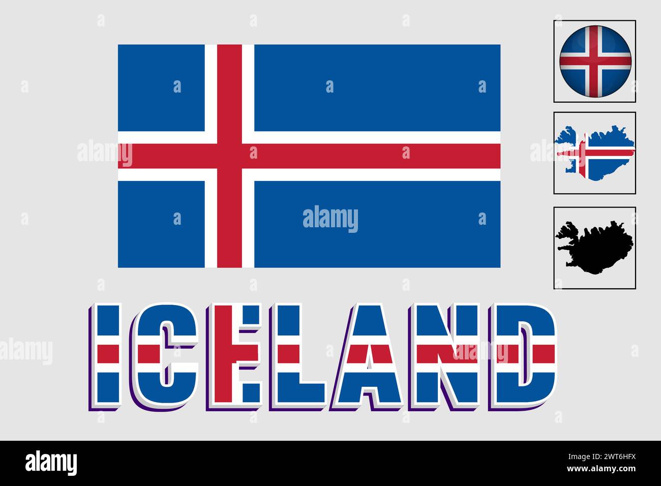 Iceland flag and map in a vector graphic Stock Vector