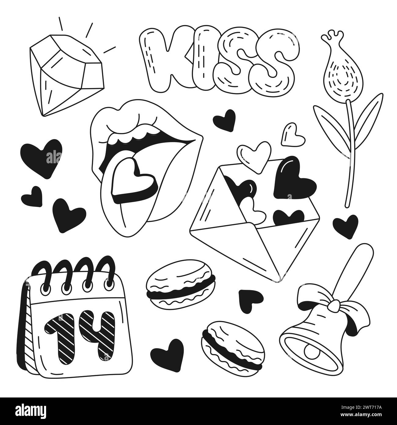 Hand drawn items for Valentine's Day Illustration and Vector Stock Vector