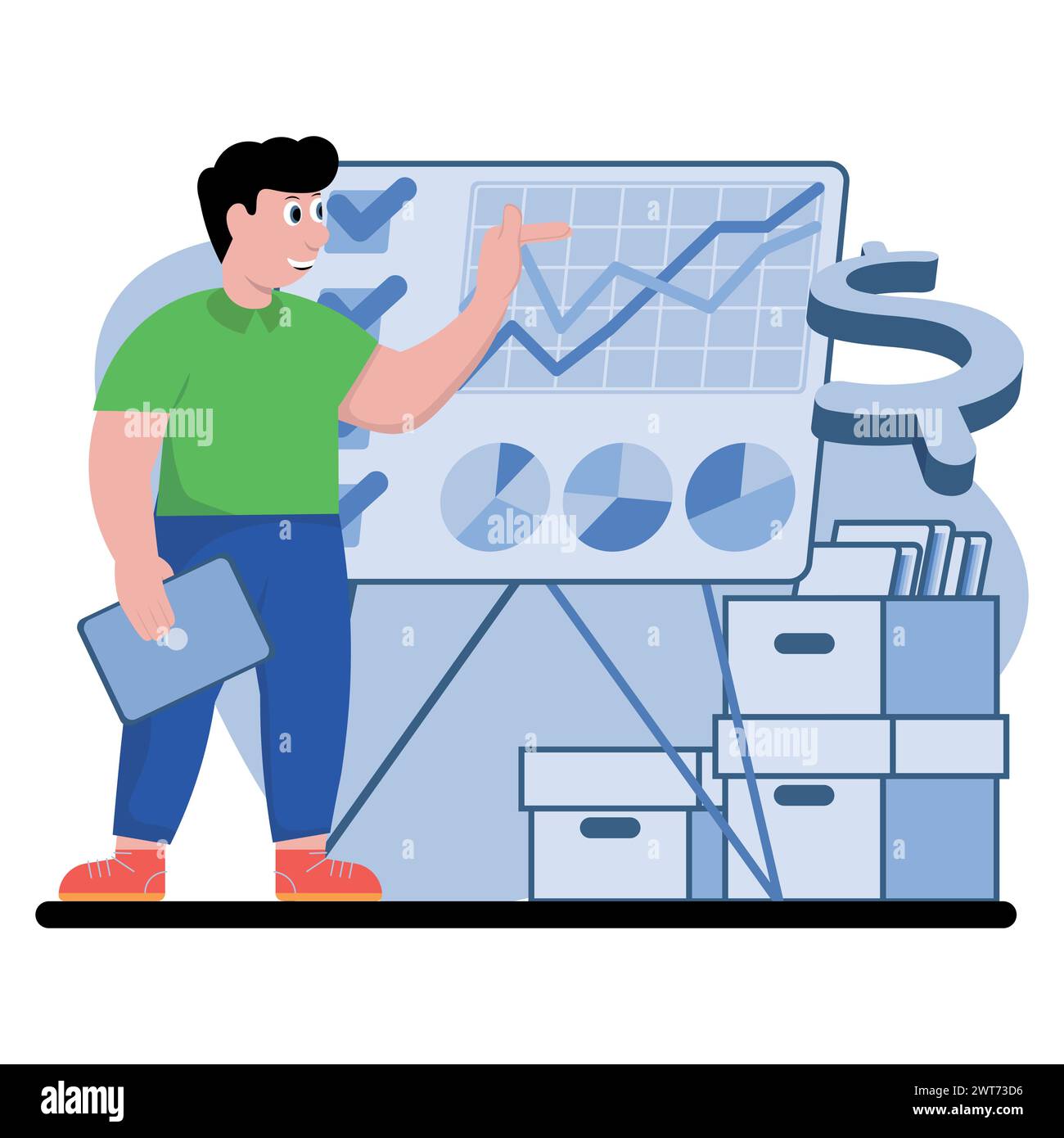 vector image with a man doing analysis of marketing research Stock ...