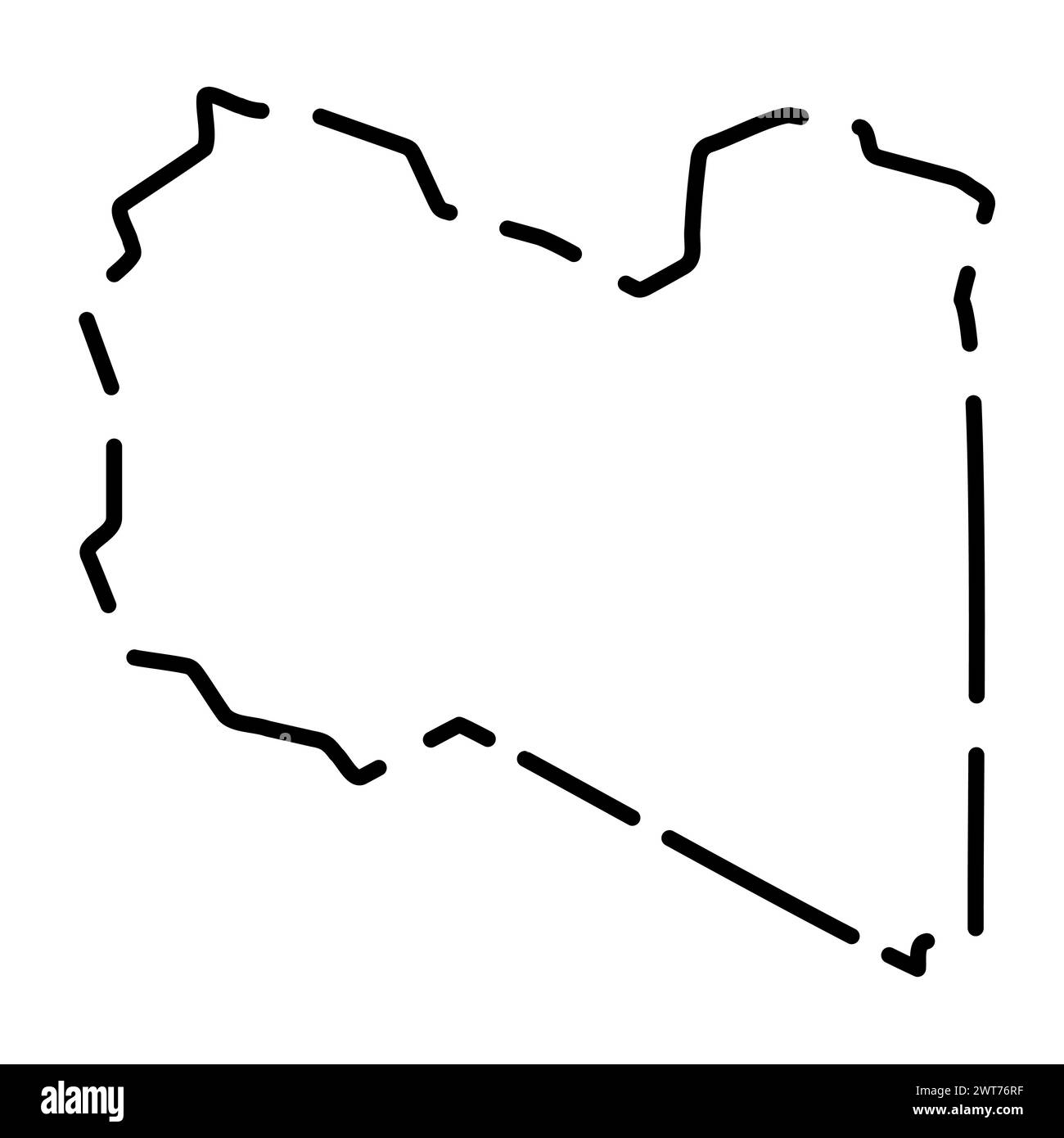 Libya country simplified map. Black broken outline contour on white ...