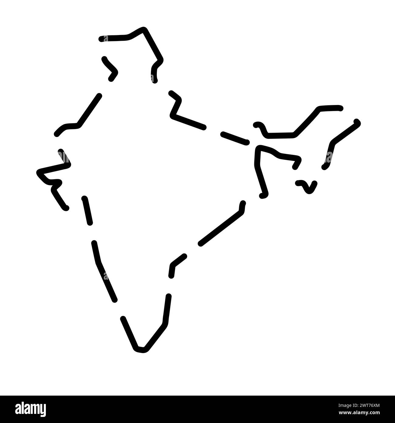 India country simplified map. Black broken outline contour on white background. Simple vector icon Stock Vector