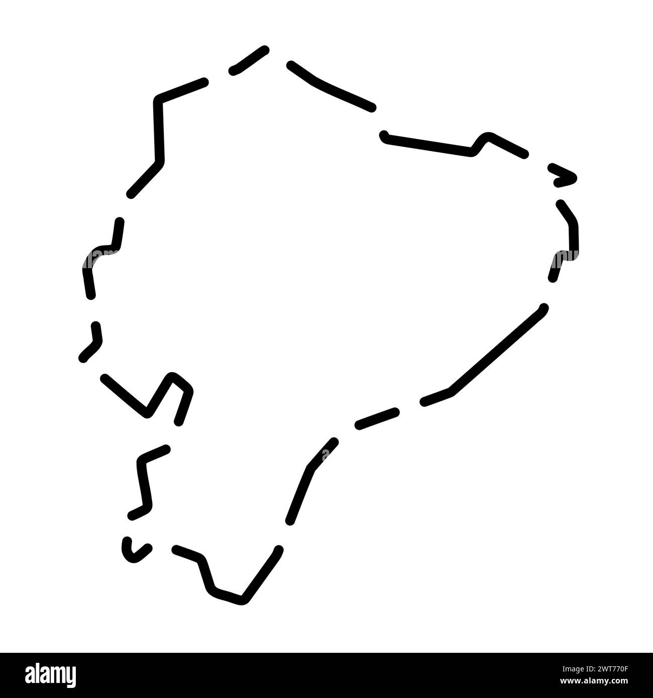 Ecuador country simplified map. Black broken outline contour on white ...